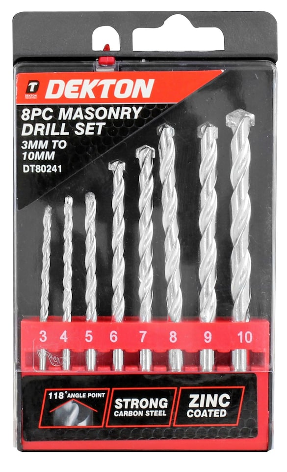 image 1 of Dekton 8Pcs Masonry Drill Bits Set 3mm-10mm Zinc Carbon Steel Stone Brick Concre