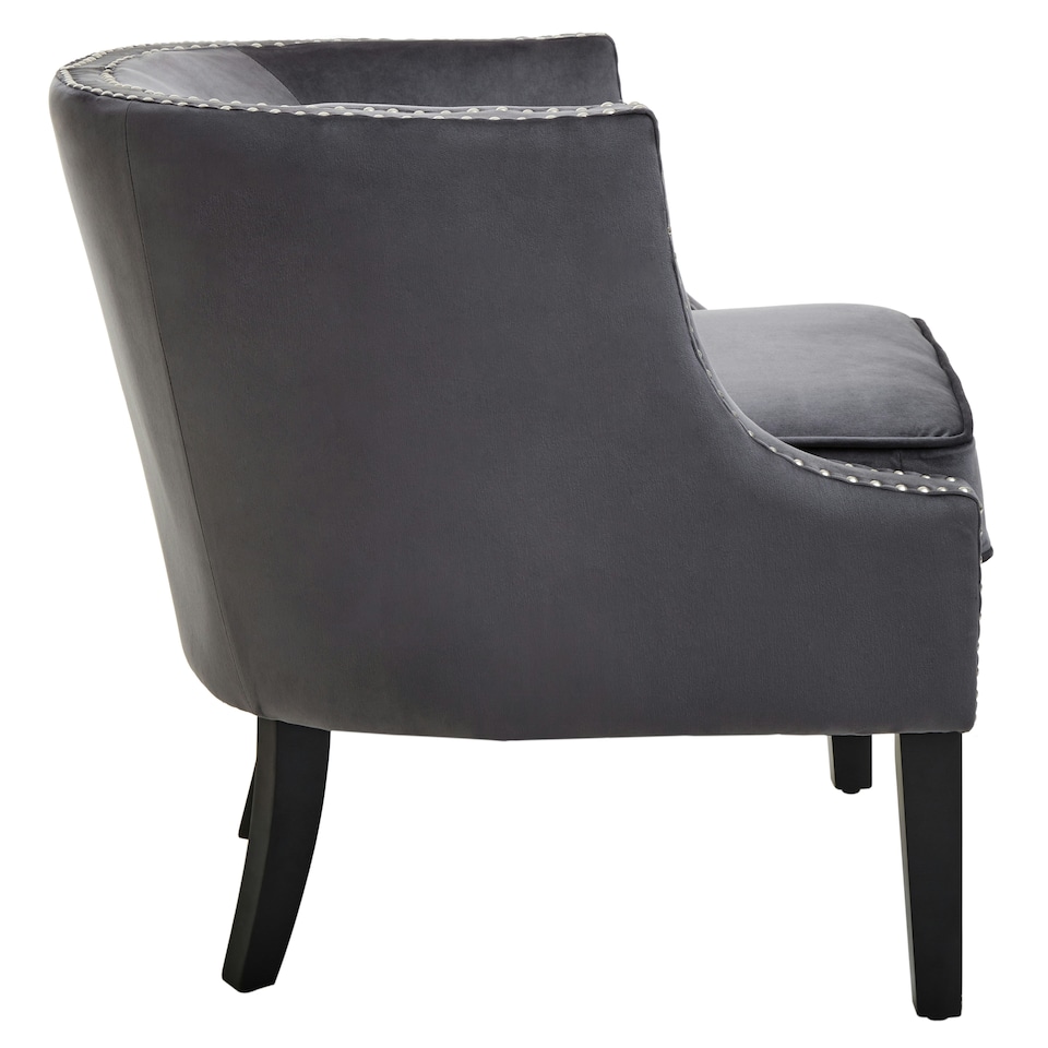 image 1 of Interiors by Premier Grey Velvet Studded Chair, Easy to Clean Leather Armchair, Body Supportive Accent Chair