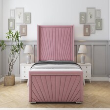 Sloomy Rutherford Pink Plush Bed Frame With 50" Upholstered Wingback Headboard 4' Small Double