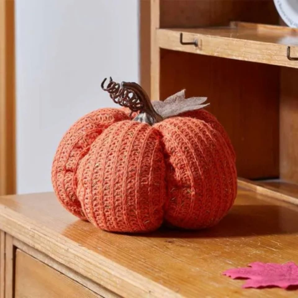 image 1 of Marco Paul 13cm Orange Plush Autumn Décor Pumpkin Halloween Decorations