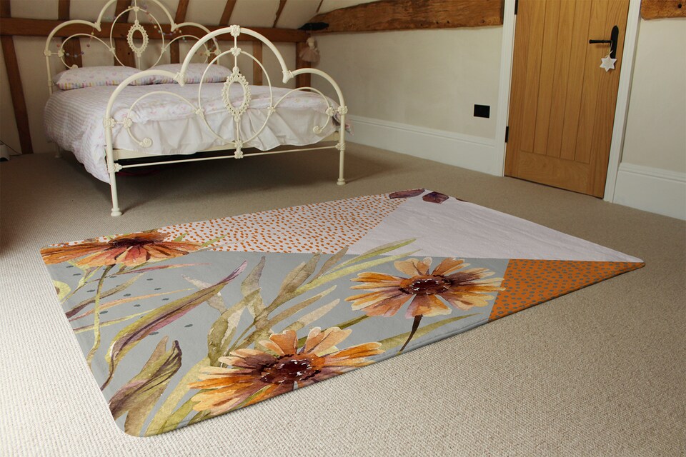 image 1 of Autumn Geometric Shapes And Flowers Rug | Multi