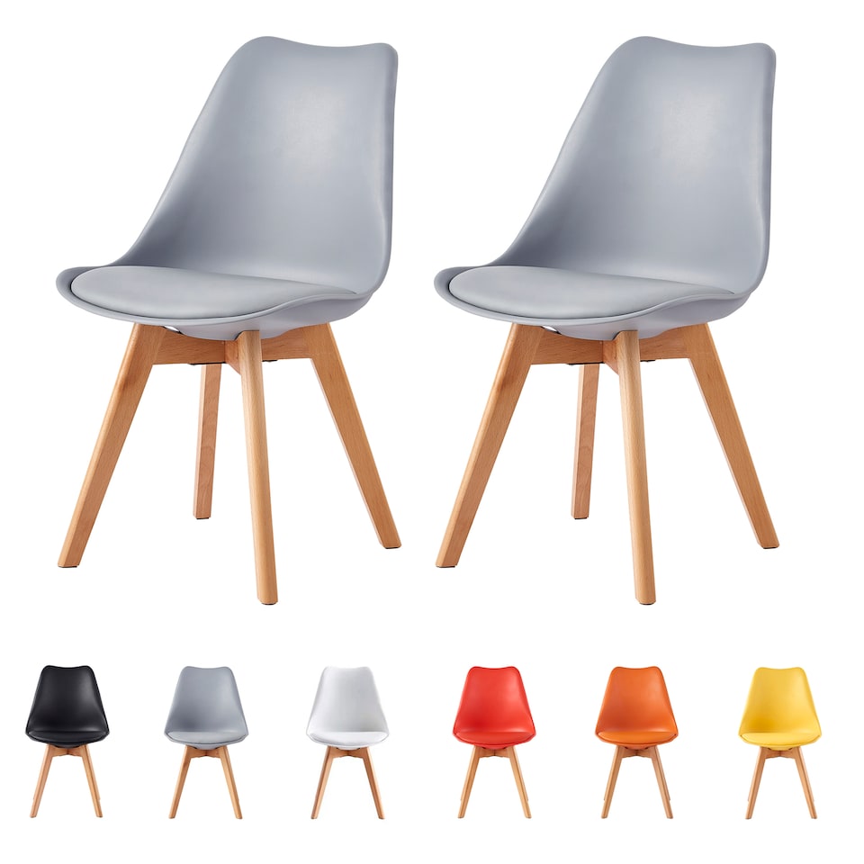 image 1 of Set of 2 Dining Chairs with Solid Wooden Legs and Seat Cushion Pad Grey - Eva by MCC