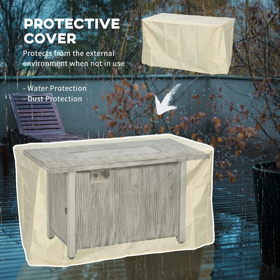 image 1 of Outsunny Fire Pit Table with 50,000 BTU Burner, Cover, Glass Screen, Grey