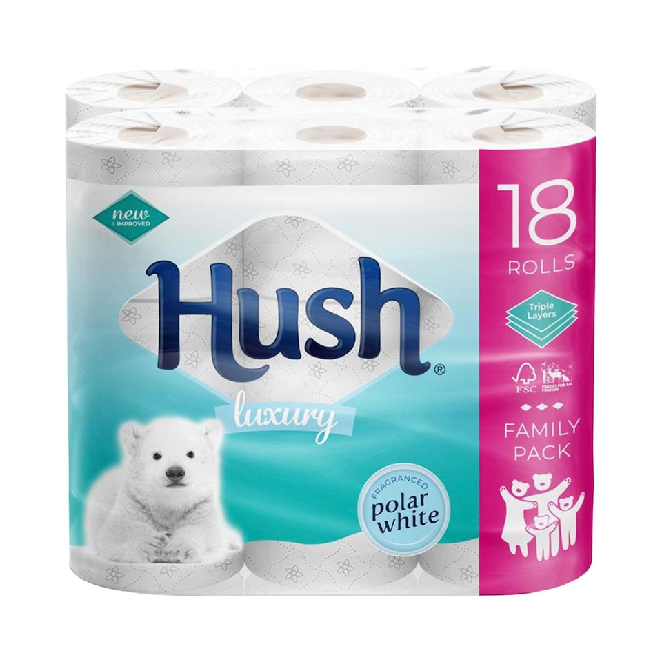 image 1 of Hush Luxury White 3 Ply Scented Core Bathroom Tissues, 36 Rolls