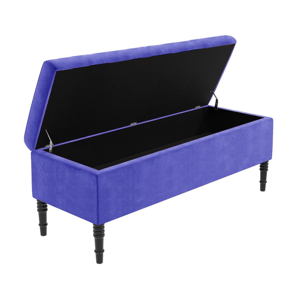 image 1 of 180cm Paris Plain Ottoman Storage Bench -Naples Shoes Bench with Black Turned Wooden Legs - Blue Upholstery Storage Footstool