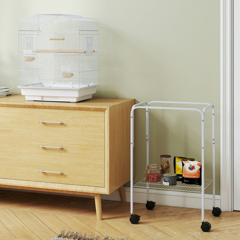 image 1 of PawHut Bird Cage for Budgie Finch Canary Parakeet W/ Stand Tray White