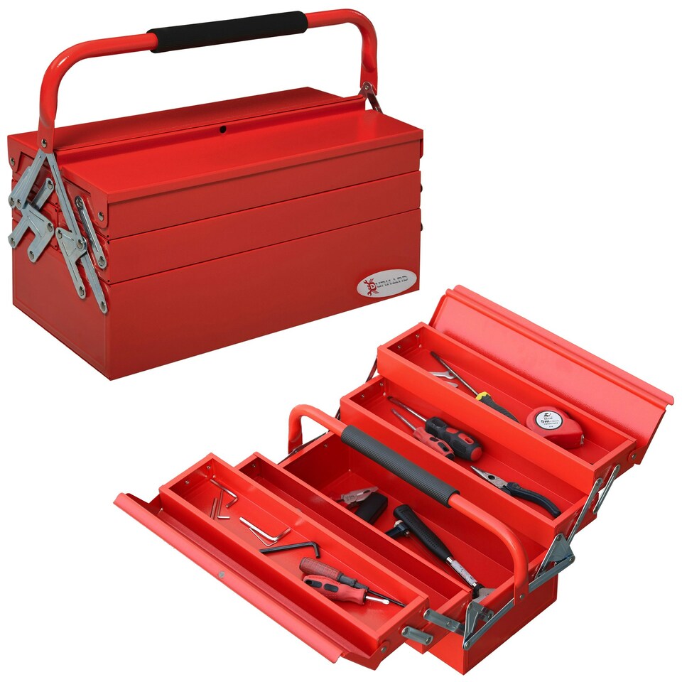 image 1 of DURHAND 3 Tier Metal Toolbox with 5 Tray Carry Handle 45cmx20cmx34.5cm Red Red