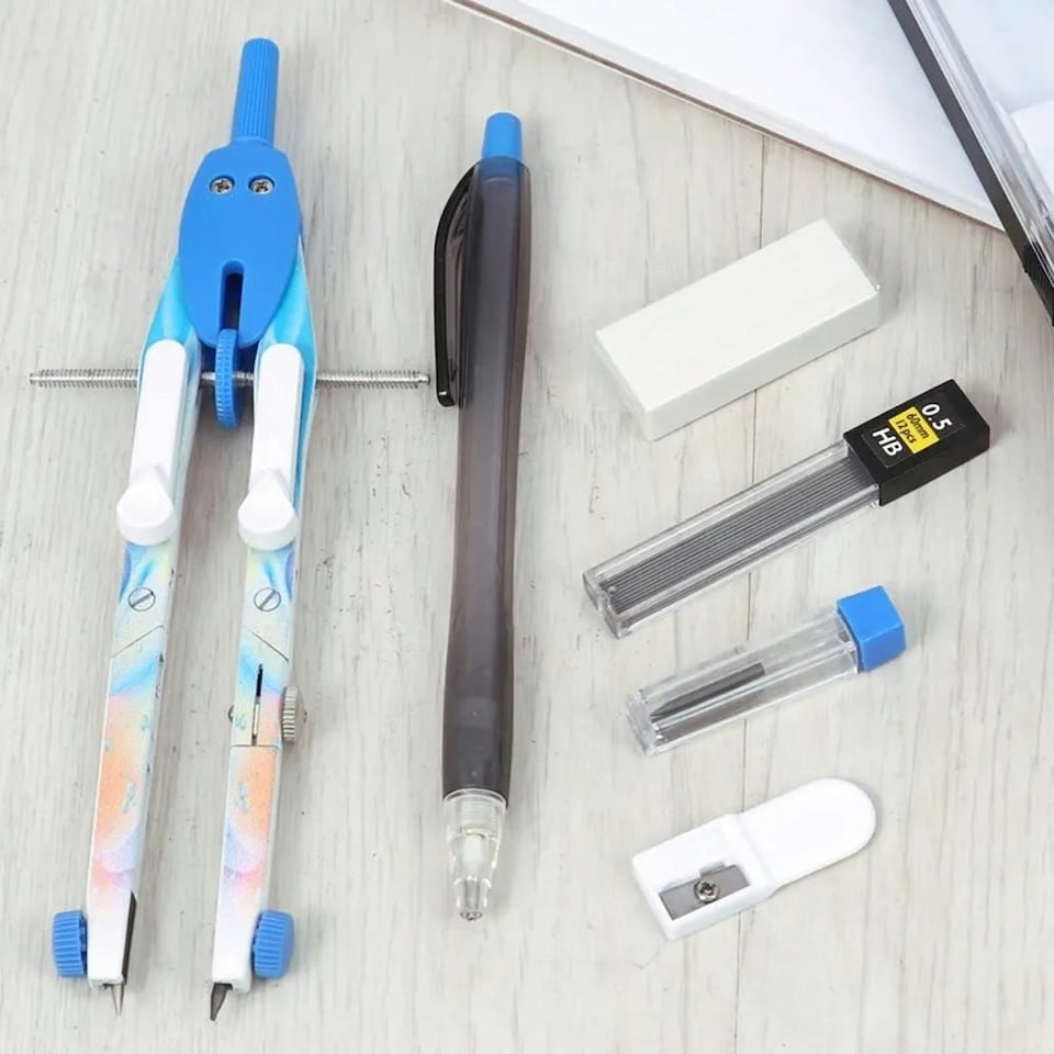 image 1 of Metal Zinc Alloy Adjustable Compass Divider Math Set