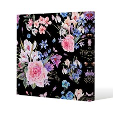 Bright Pink Flowers on Black (Canvas Print) 101 x 101 x 4cm
