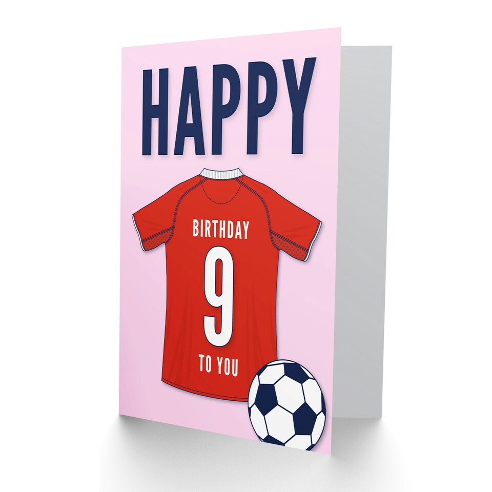 image 1 of Football Strip Kit Red Jersey Top On Age 9 Year Old Child Kids 9th Birthday Card