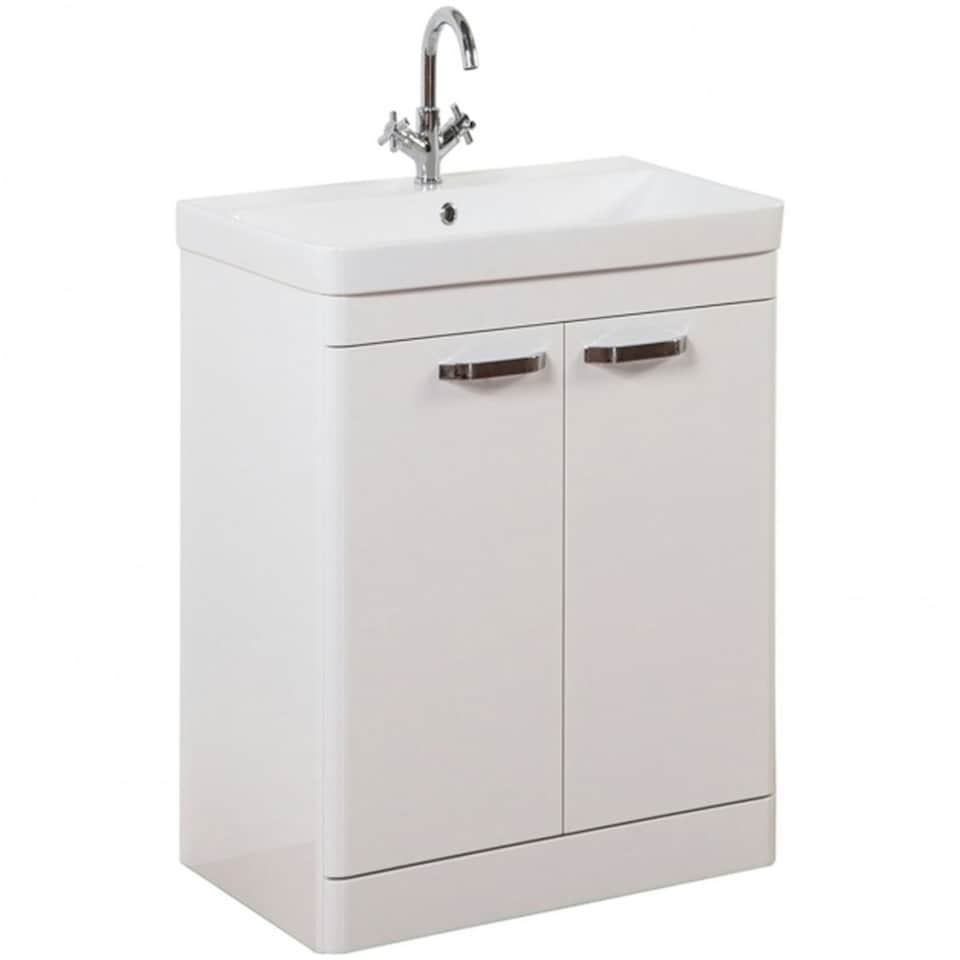 image 1 of Bathroom 2-Door Floor Standing Vanity Unit with Basin 500mm Wide White 1 Tap Hole - White Gloss - Brassware Not Included | White | White | 1