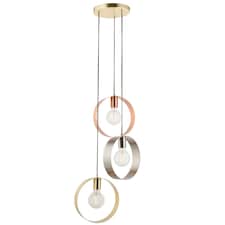 Hoop 3 Light Cluster Ceiling Pendant Brushed Brass & Brushed Nickel, E27
