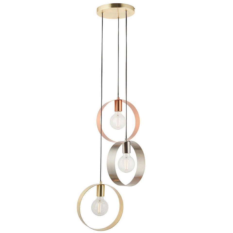 image 1 of Hoop 3 Light Cluster Ceiling Pendant Brushed Brass & Brushed Nickel, E27