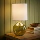 image 1 of ValueLights Emily Natural Linen Drum Shade Dark Green Glass Teardrop Table Lamp Green