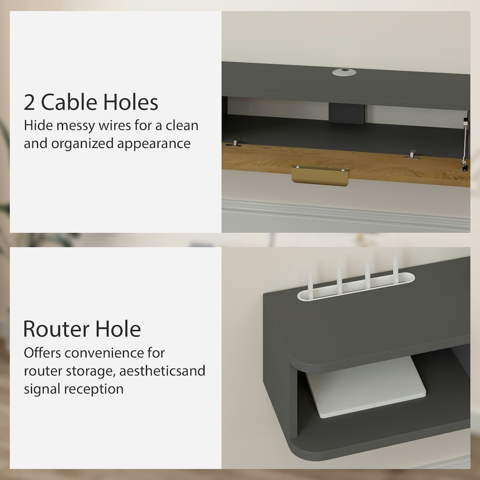 image 1 of HOMCOM 140 cm Floating TV Unit with Storage Entertainment Media Console Grey 