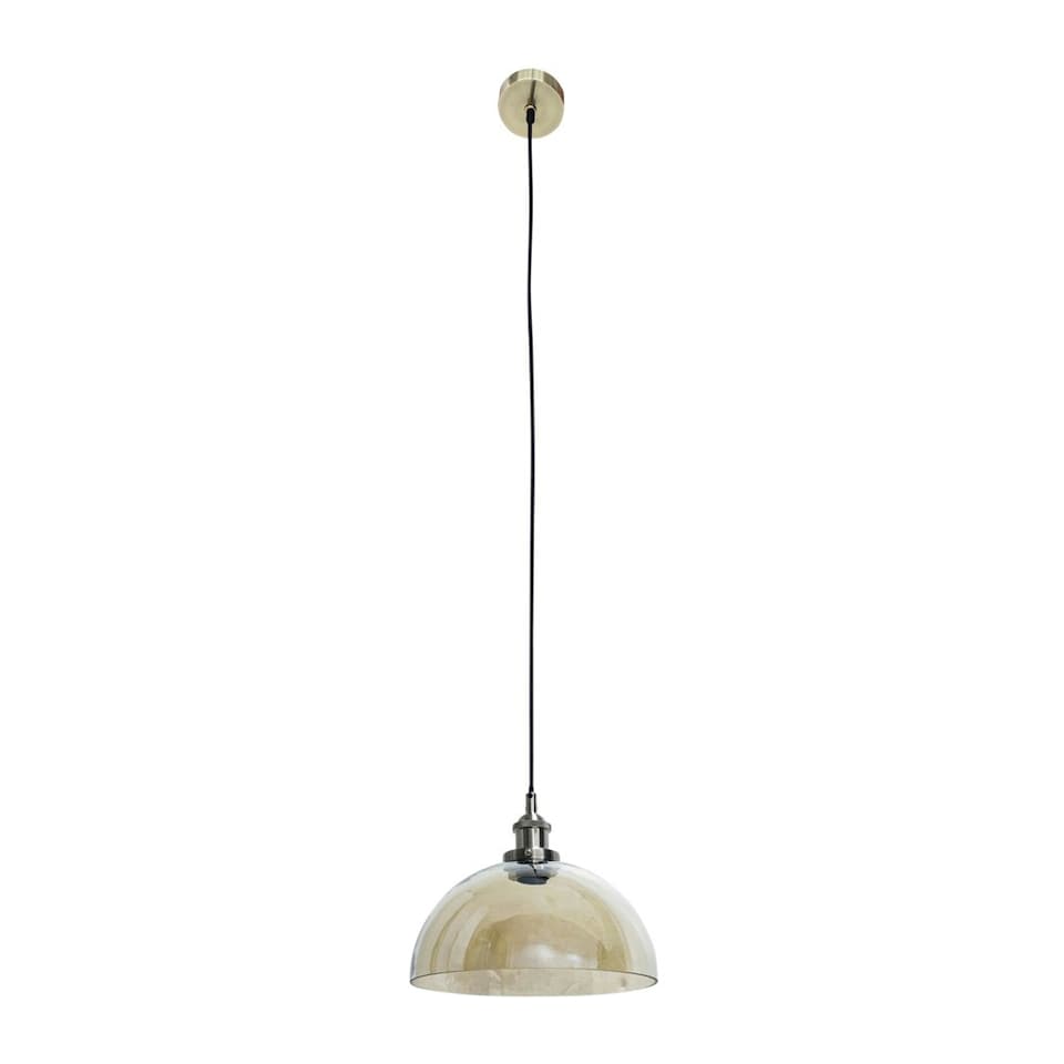 image 1 of Antique Silver Metal and Smoked Glass Dome Pendant Cream | W30xD30xH120cm