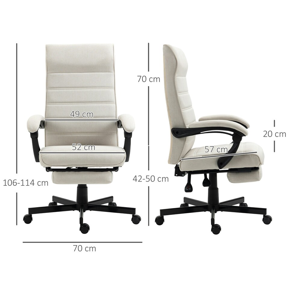 image 1 of Vinsetto High-Back Home Office Chair with Adjustable Height and Footrest, White