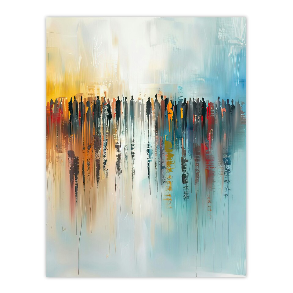 image 1 of Crowd People Colourful Misty Abstract Home Decor Black Framed Wall Art Print A4