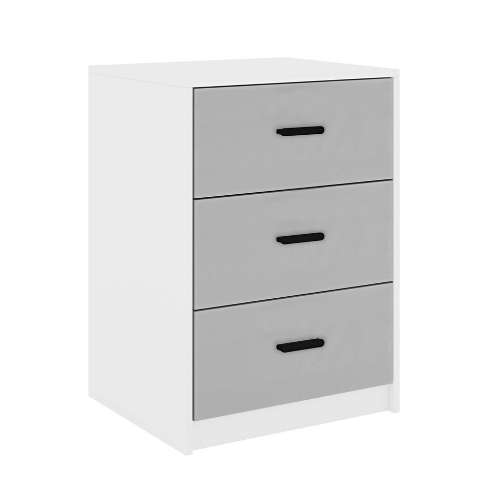 image 1 of White 3-Drawer Bedside Table Grey | Colour: Ash Grey