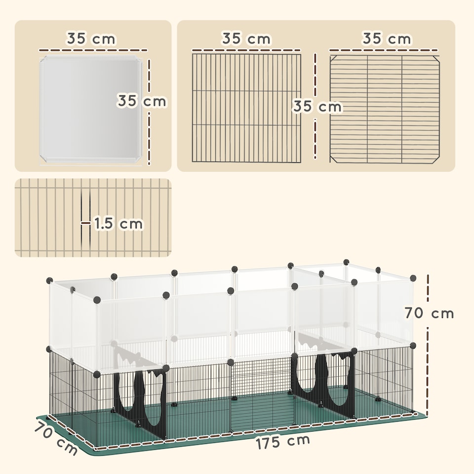 image 1 of PawHut Pet Playpen with Waterproof Mat, DIY Small Animal Enclosure 34 Panels | Black | Black | 175 x 70 x 70 cm