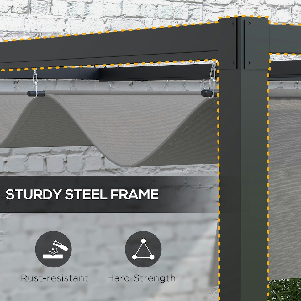 image 1 of Outsunny 2 x 3(m) Wall Mounted Pergola with Retractable Roof, Dark Grey