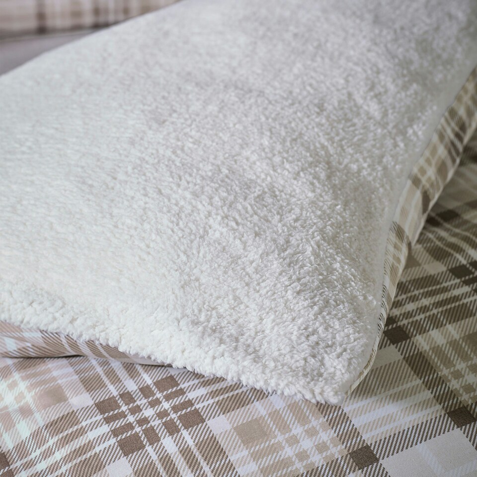 image 1 of Catherine Lansfield Cosy Sherpa Check Duvet Cover Set Natural Cream | Natural | Double