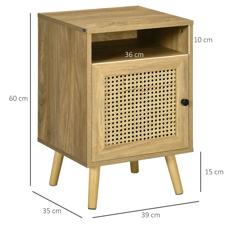 image 1 of HOMCOM Nightstand, Rattan Bedside Table, Sofa Side Table