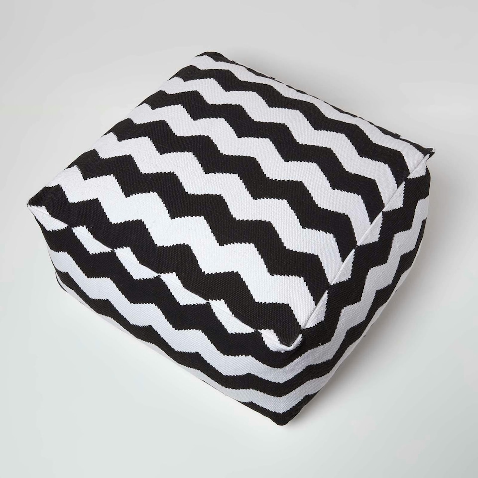 image 1 of Homescapes Large Black and White Bean Filled Cube With Chevron Design