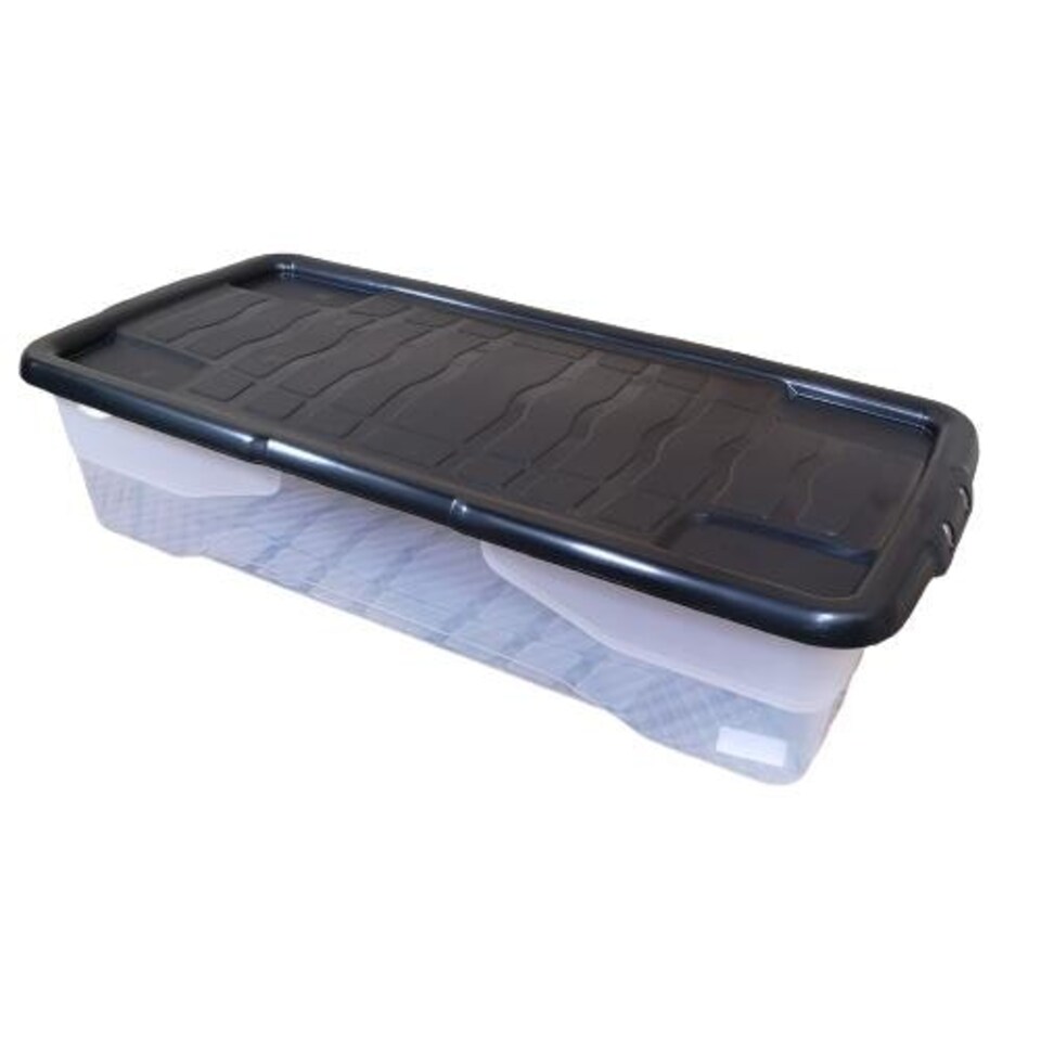image 1 of 42L Clear Under Bed Storage Box with Black Lid, Stackable and Nestable Design Storage Solution
