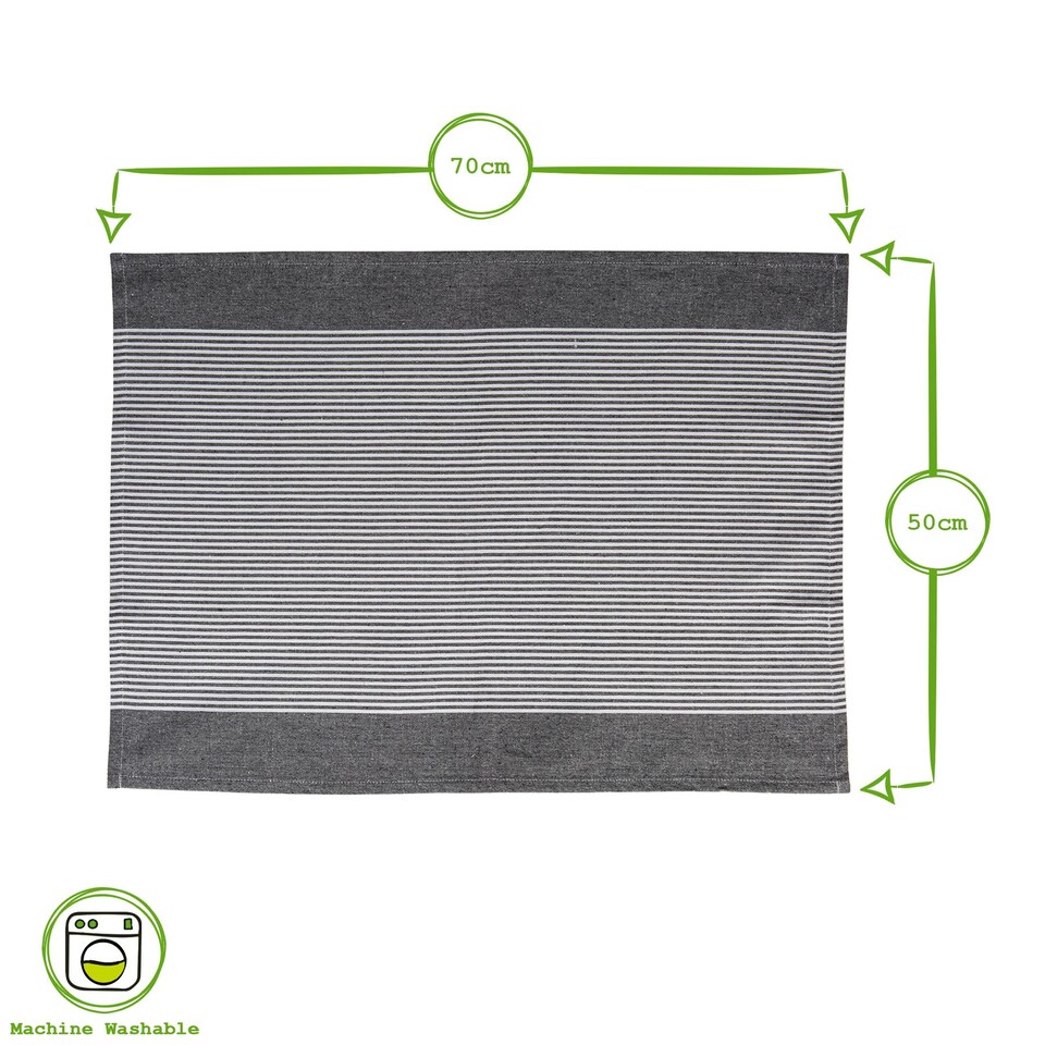 image 1 of Nicola Spring Cotton Tea Towels - 70cm x 50cm - Grey Pinstripe - Pack of 2