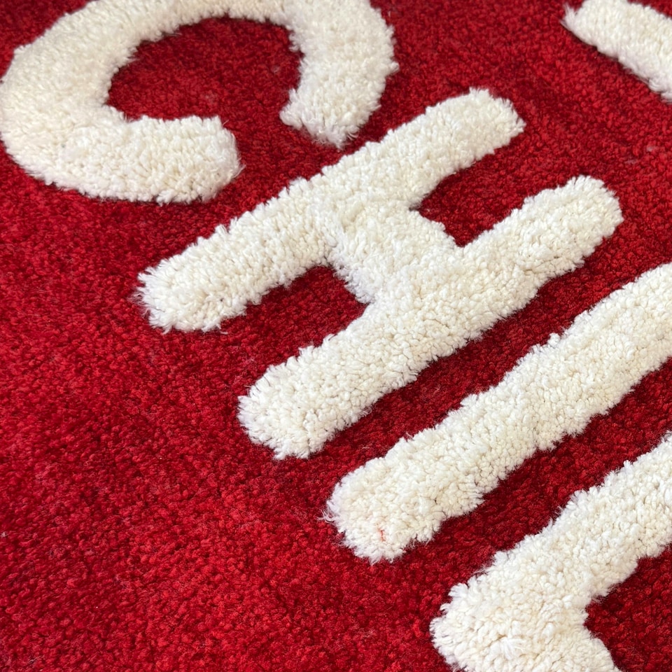 image 1 of Chill Pill Rug, Hand Tufted Long Bath Mat Runner Non Slip | Red