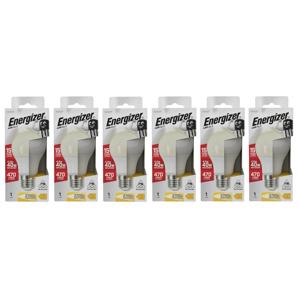 image 1 of Energizer LED GLS E27 470lm 4.2W 2700K (Warm White) Light Bulb - Pack of 6