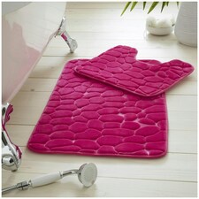 VELVETIO 2Pc Pebble Bath Mat Set Memory Foam Bathroom Toilet Rugs Pink