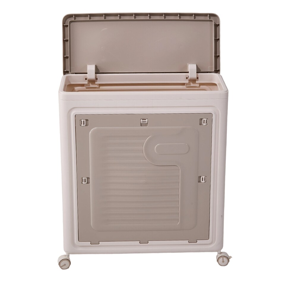image 1 of Living and Home Plastic Folding Storage Box with Flip-top Lid and Wheels, M | Cream | 70L