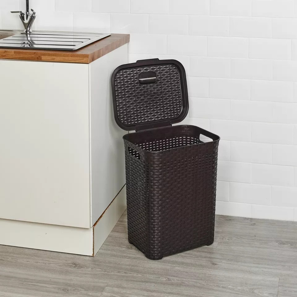 image 1 of 55L Plastic Rattan Laundry Basket | Brown | 1