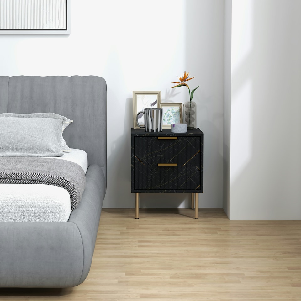 image 1 of HOMCOM Bedside Table Bedside Cabinet with 2 Drawers for Bedroom Black