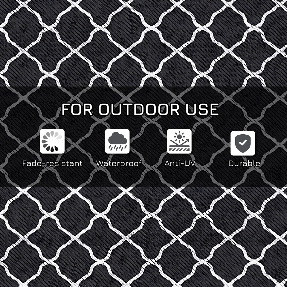 image 1 of Outsunny Reversible Waterproof Outdoor Rug W Carry Bag, 182 x 274 cm | Black | Black | 182 x 274 x 0.3cm