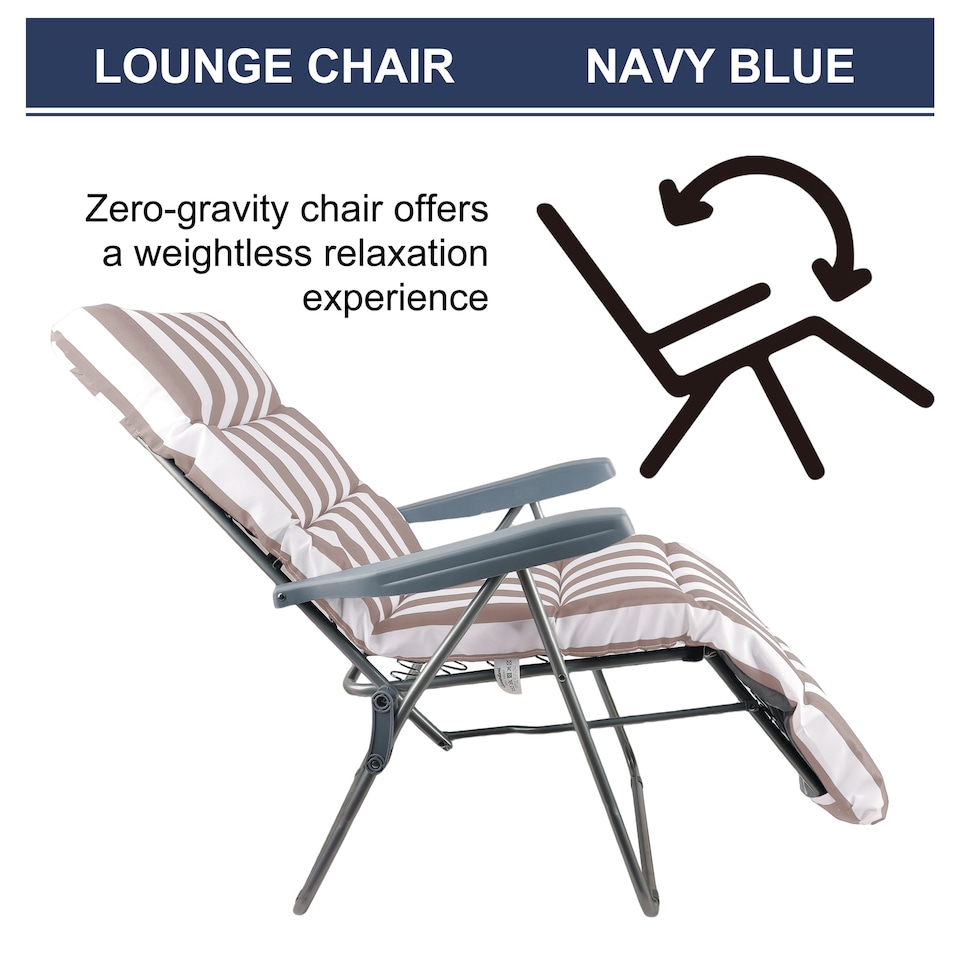 image 1 of Groundlevel Garden Lounge Recliner Chair with Striped Cushion | Cream | Natural