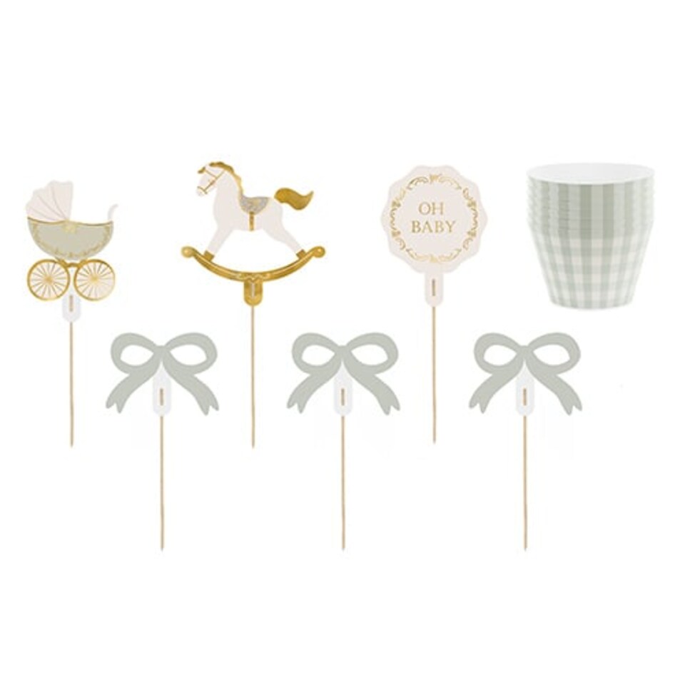 image 1 of Oh Baby Sage Green Cupcake Toppers & Wraps - Pack of 6
