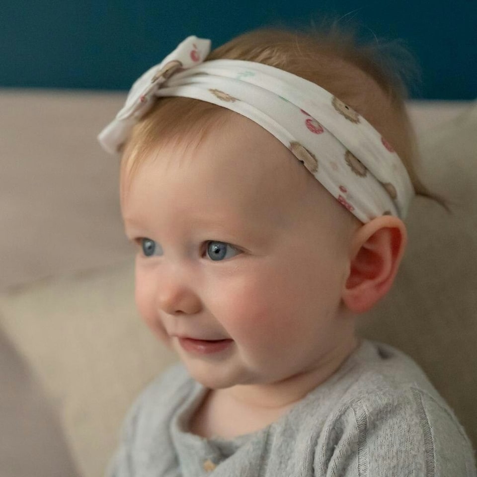 image 1 of Ziggle Baby Top Bow Turban Headband - Hedgehog | White | 1