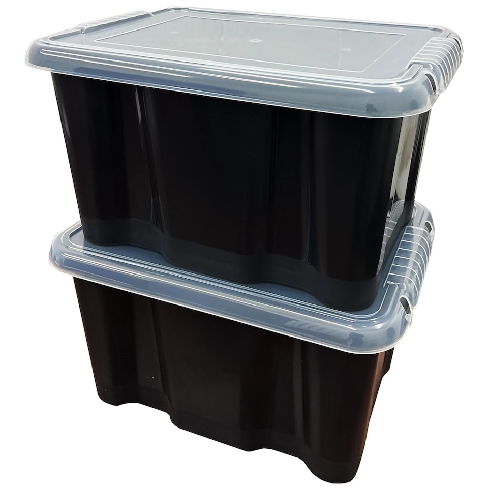 image 1 of Plastic Storage Boxes Pack of 5 (24 Litre) Black Box With See Through Lids