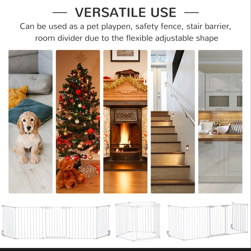 image 1 of PawHut Pet Safety Gate 5 Panels Playpen Metal Fence w/ Walk Through Door - White
