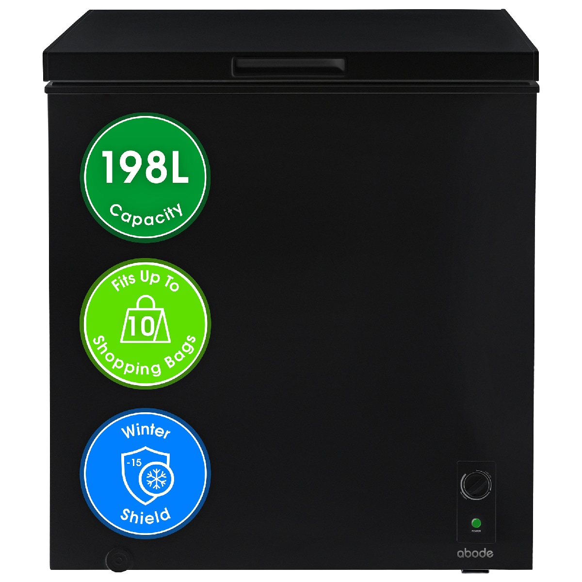 Abode A198CF0E1B Chest Freezer 198L Black Suitable for Garages & Outbuildings