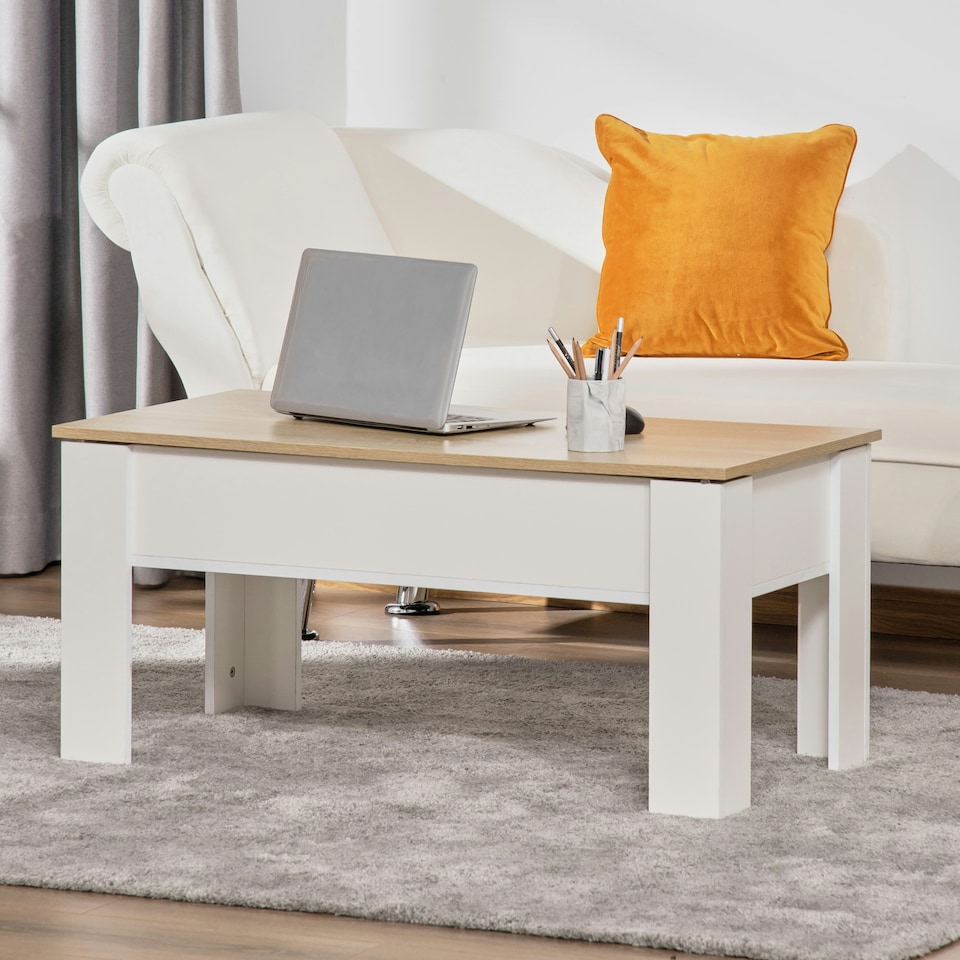 image 1 of HOMCOM Lift Top Coffee Table w/Storage Compartment, Living Room Center Table White