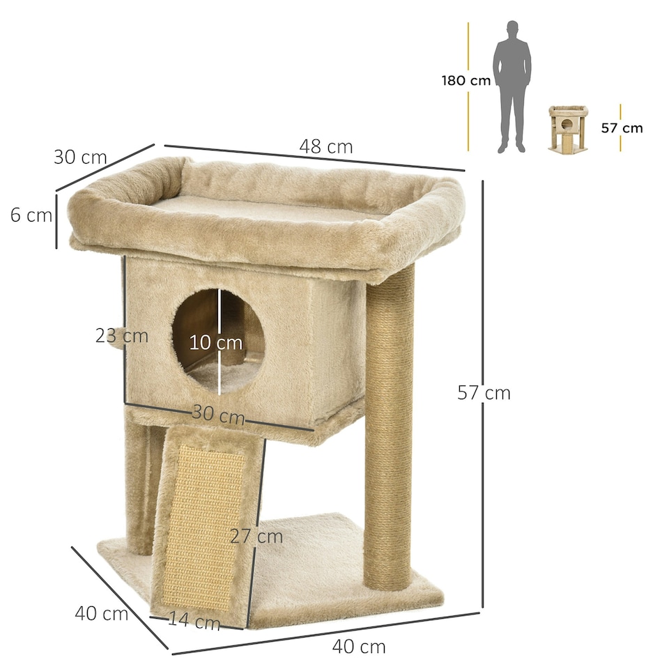 image 1 of PawHut Cat Tree Tower Indoor with Cats Scratching Post Cat House, Coffee