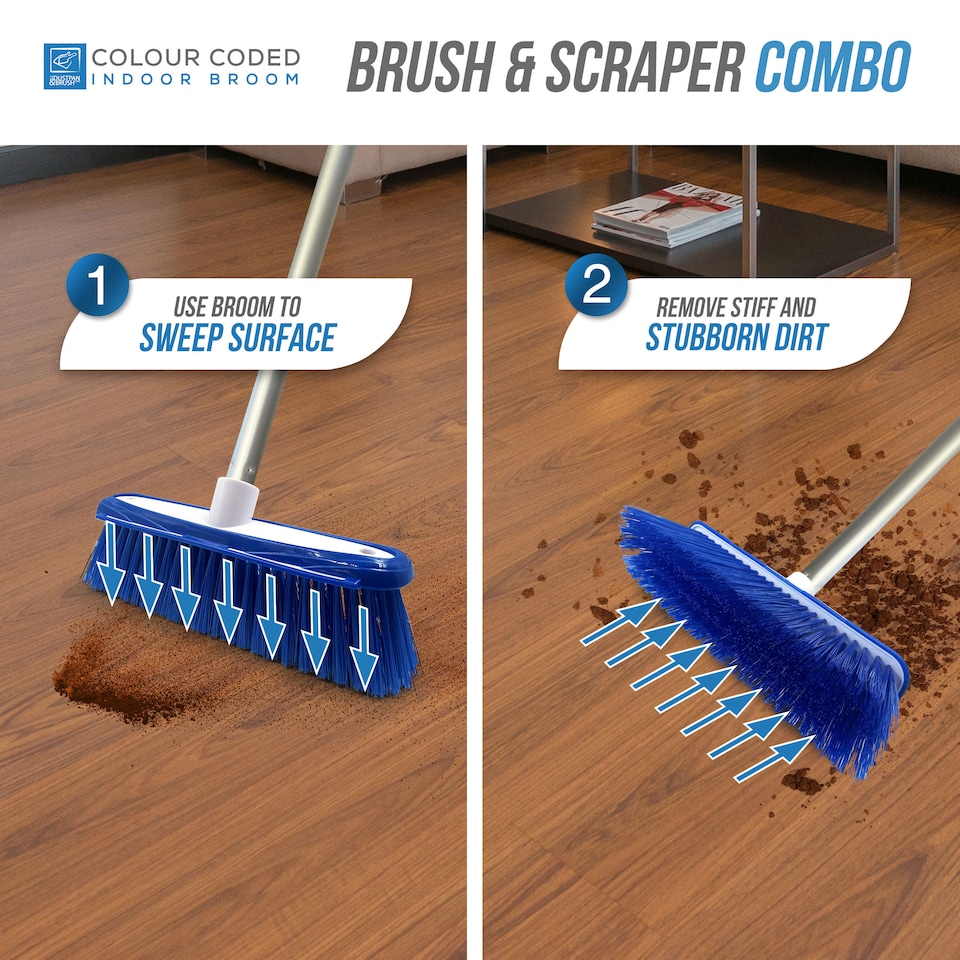 image 1 of TDBS Colour Coded Indoor Sweeping Broom with Scraper