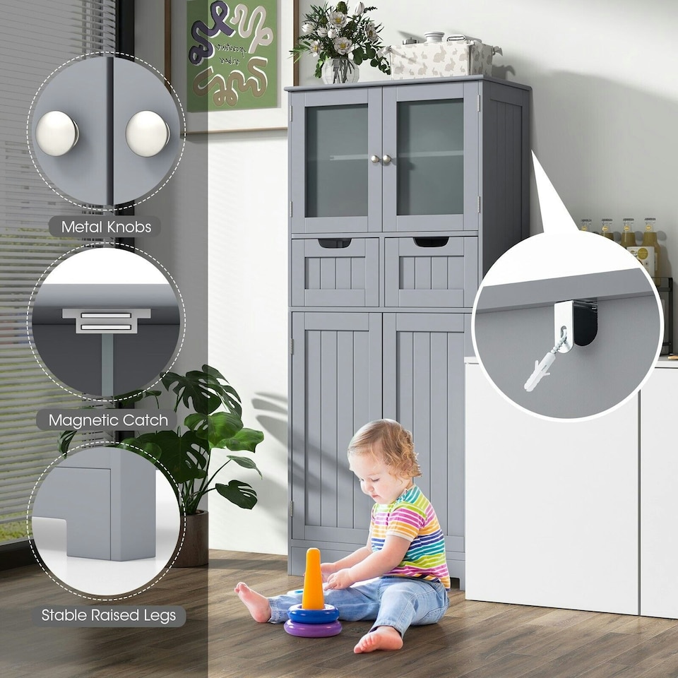image 1 of COSTWAY Bathroom Storage Cabinet Floor Organizer Grey Grey