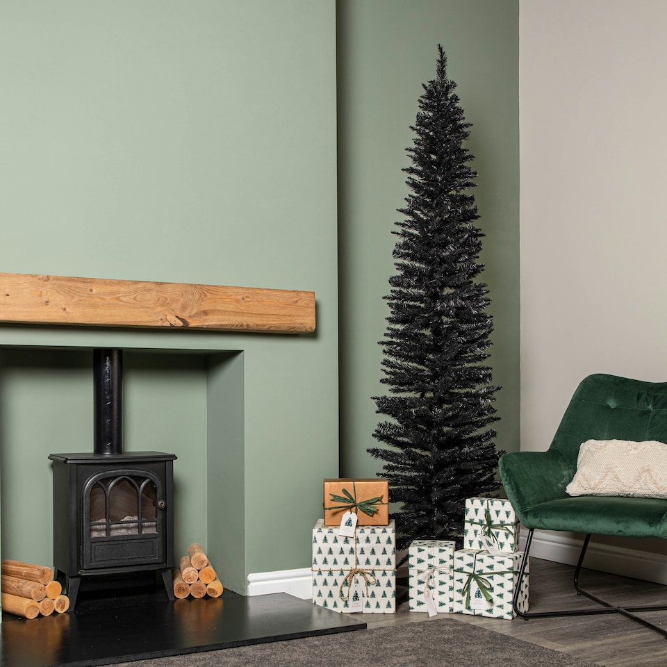 image 1 of 7ft (2.1m) Black Pencil Pine Artificial Christmas Tree with 401 Tips