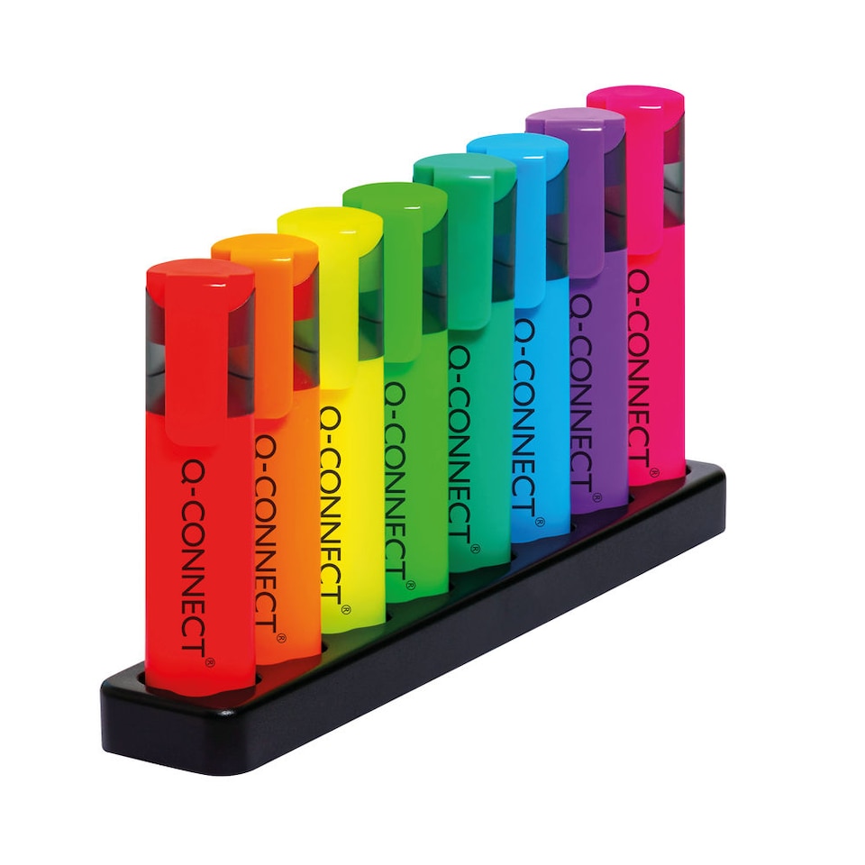 image 1 of Q-Connect Neon Highlighter Desk Set Assorted Chisel Tip with Desktop Holder Pack of 8