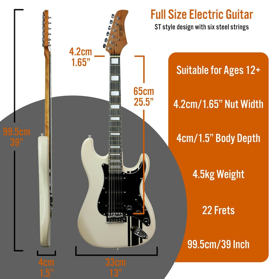 image 1 of 3rd Avenue Electric Guitar in Atlantic White Stateside Series White